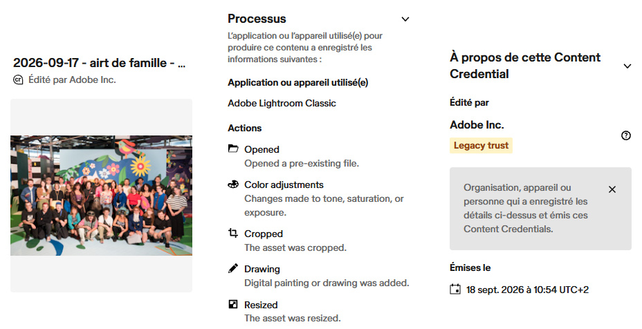capture d'écran d'un vérificateur de content credentials